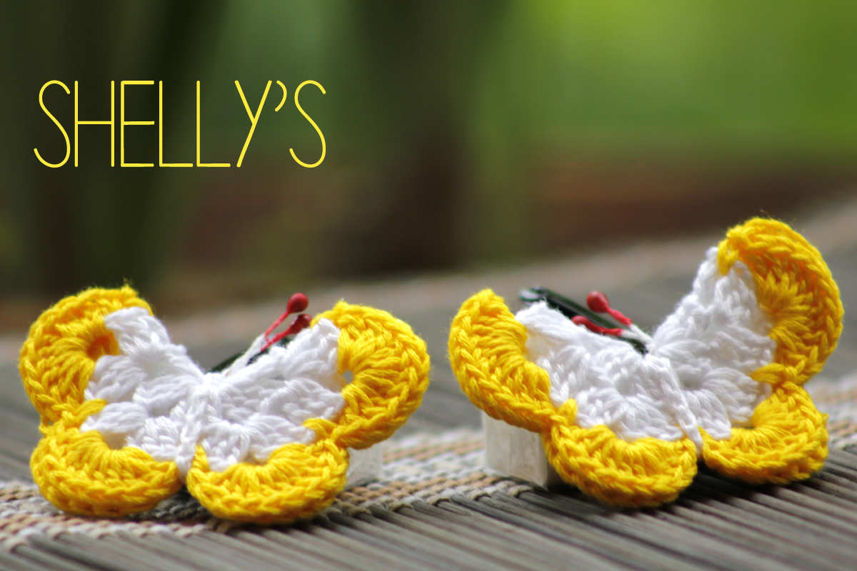 Crocheted Butterfly Clips-Yellow-White 