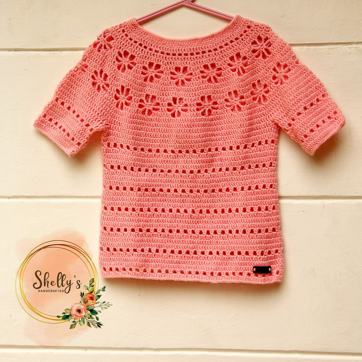 Flowery yoke pullover Pink 