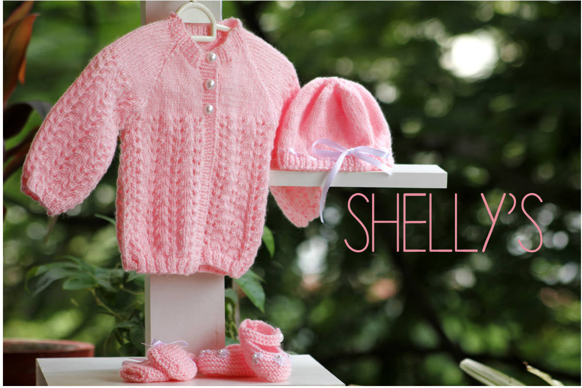 Hand knit newborn lace set in pink 