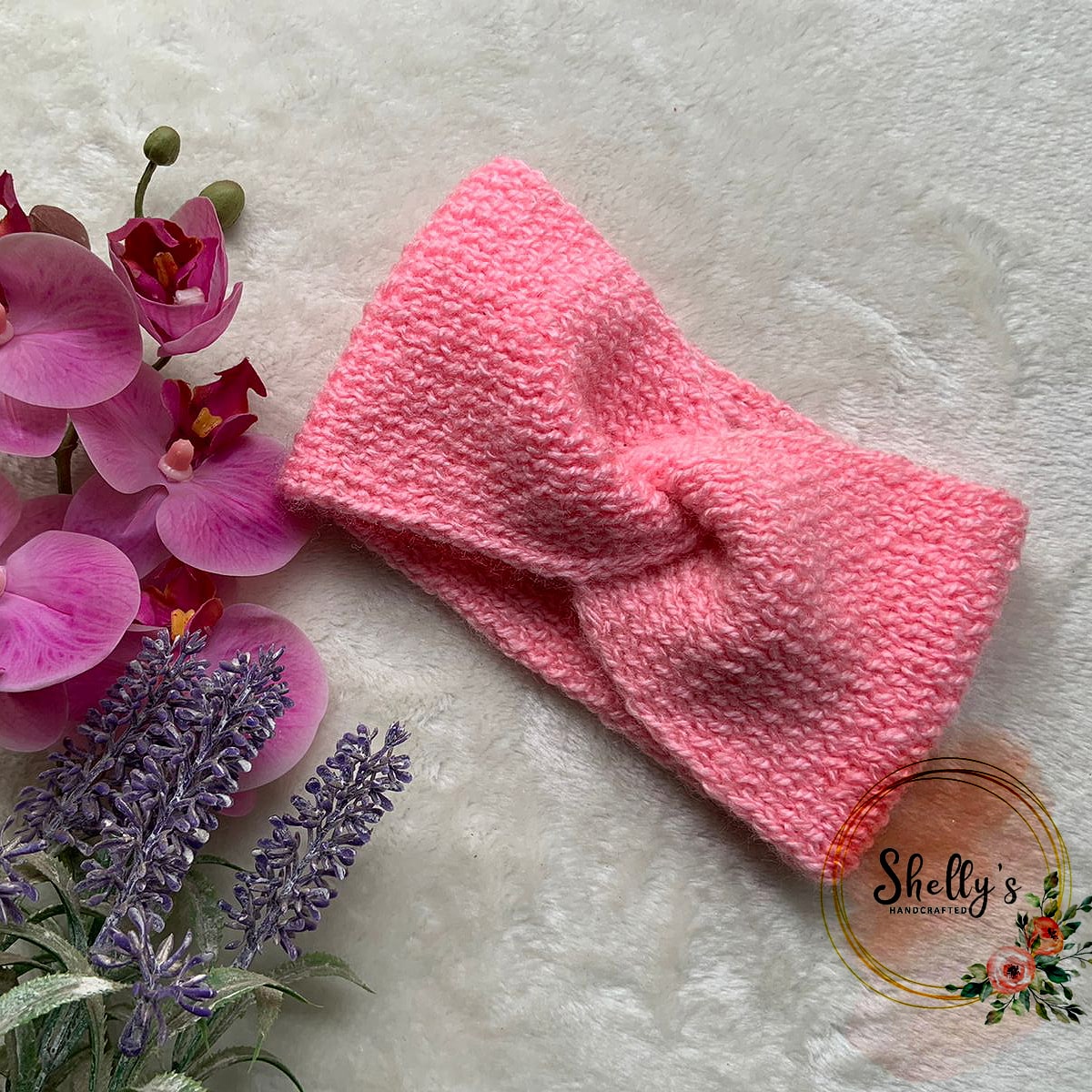 Hand-knit Headband Pink 