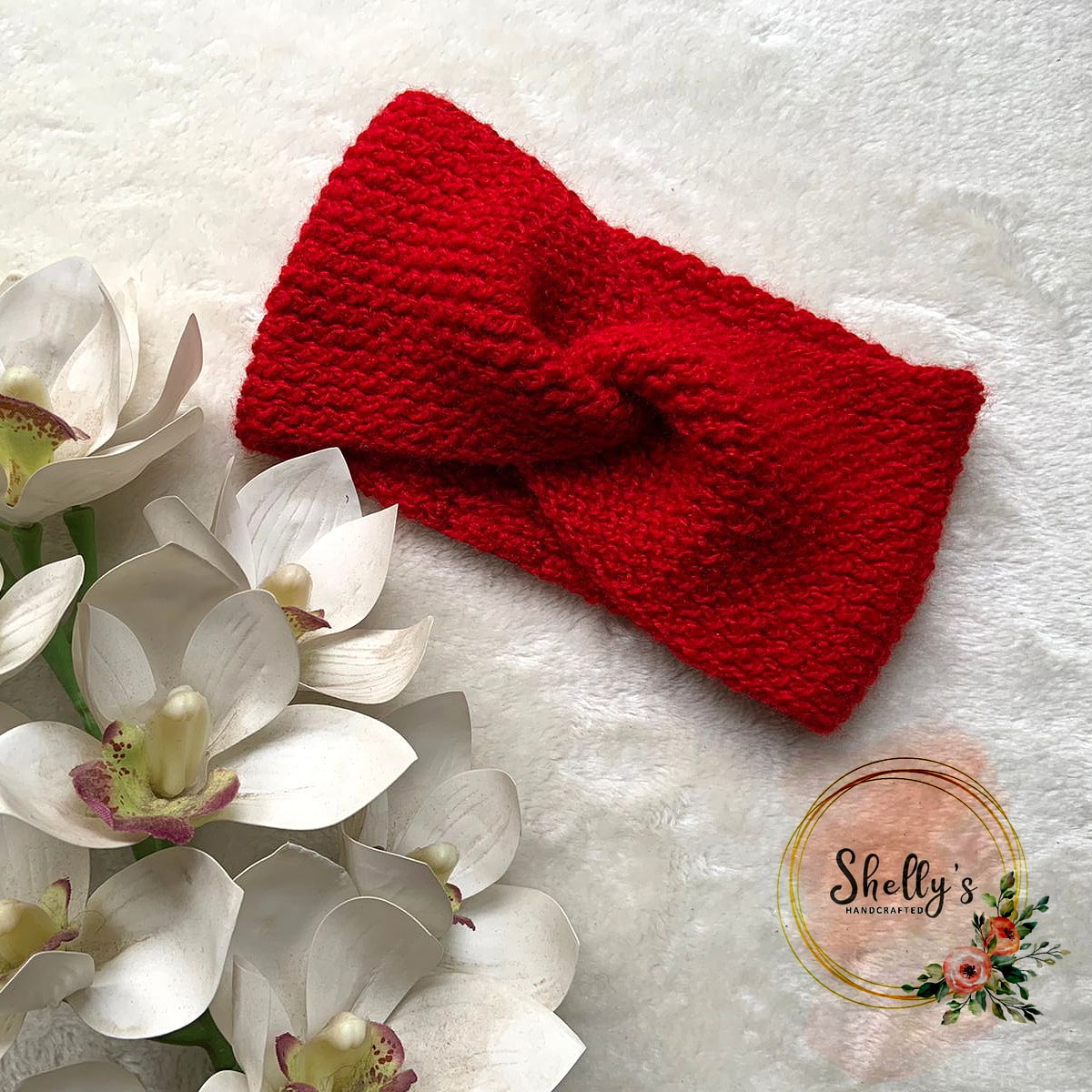 Hand-knit Headband Red 